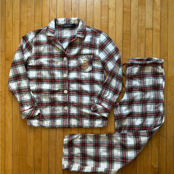 Ralph Lauren Other - Lauren Ralph Lauren Womens Flannel Christmas Pajama Plaid Set 2Pc Gold Logo Sz.S